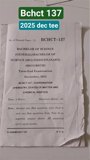 BCHCT 137 IGNOU #exam #ignou #students #ignoustudent #study #quetion #chemistry