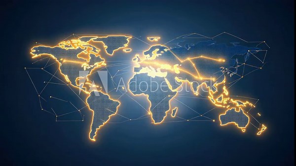 View a global map showcasing connections illuminated across countries and regions with changing details during various points in time