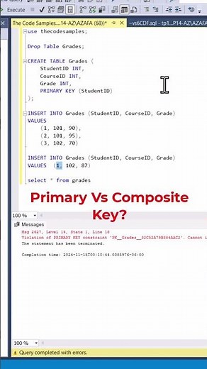 #SQL Primary Key vs Composite Key Difference. #datascience #programming #coding