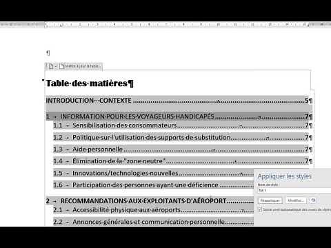Inserting and formatting the table of contents
