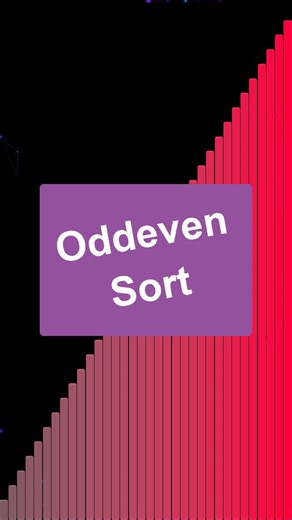 One simple tweak turns Bubble Sort into a PARALLEL algorithm 💗❤️ Odd-Even Sort alternates between comparing all odd-indexed pairs and all even-indexed pairs at the same time. Every pair resolves simultaneously — swap if wrong, hold if right. Repeat until sorted 🔄 Watch the gradient flow from pink to red as synchronized waves of comparisons ripple across the array in perfect lockstep. Two phases, one beautiful rhythm 💗❤️ Also called Brick Sort — designed for GPUs, SIMD architectures, and systo