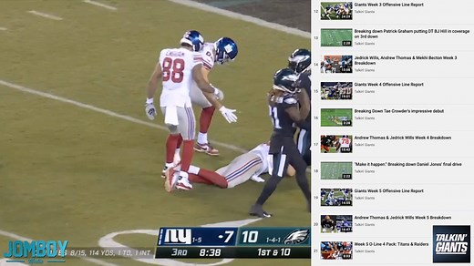 129K views · 1.4K reactions | Daniel Jones trips after 80 Yard Run, a breakdown Talkin’ Giants | Jomboy Media | Facebook