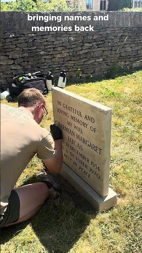 Headstone cleaning and lettering restoration on limestone memorial #headstonecleaning