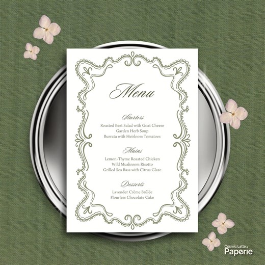 Sage Green Wedding Menu Template, Romantic Menu Card, Reception Table Decor, Editable Canva (WT05) - Etsy