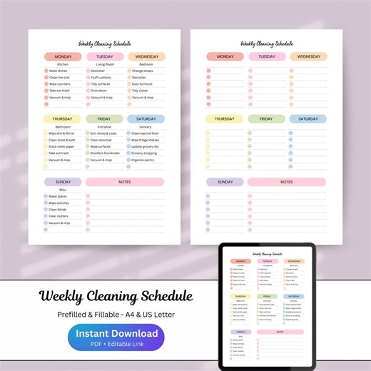 ADHD Weekly Cleaning Schedule Printable - House Cleaning Checklist PDF and Editable - Etsy Australia