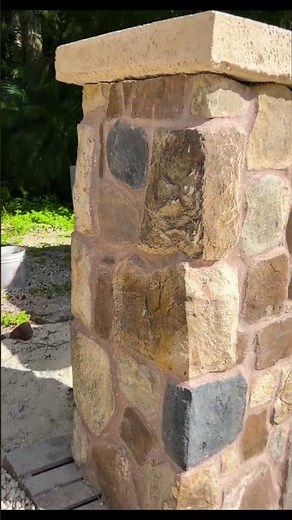 Fieldstone column installation on our lightweight concrete columns