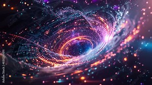 A swirling pattern in blue and orange colors creating an abstract video, a galaxy of data swirling around a supercomputer's core