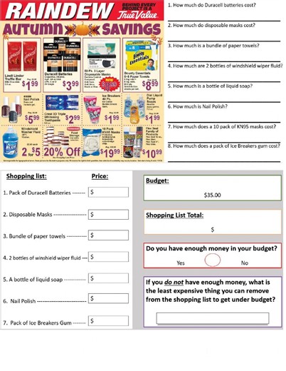 True Value worksheet