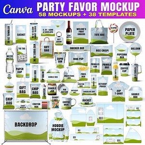 58x Party Favor Mockup Bundle, Canva Editable Party Favor Mockup Bundle, Chocolate Bar Juice Pouch, Chip Bag, DIY Water Bottle Mockup - Etsy