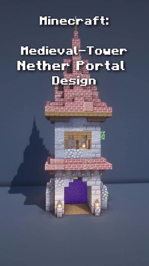 Medieval Tower Nether Portal Design in Minecraft