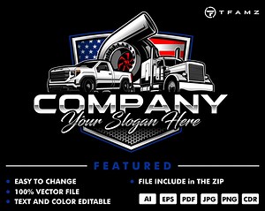 Truck Logo Template - Trucking Logo - Truck Vector - Service Logo - Repair - Diesel Logo - Turbo Logo - Car Logo - Automotive Logo - Etsy