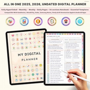 2025 2026 Digital Goodnotes Planner | Daily Weekly Monthly Undated iPad Journal | All-in-one Notability Elegant Vertical Life Organizer - Etsy