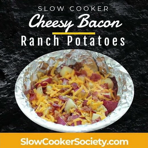 Slow Cooker Bacon Ranch Potatoes with Cheese | Crock Pot Cheesy Bacon Ranch Potatoes Recipe
