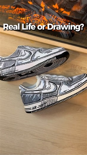 RareKicks NYC | Nike Dunk & AF1 Custom Sneaker Artist on Instagram: "2D or 3D? 🤔 Took some basic white forces and gave them the full sketch treatment. The line work on these took some patience but that final shoe is worth it. Sometimes you gotta take a sharpie to a fresh pair #sneakerpics #paintedshoes #customs #af1 #customsneakers"