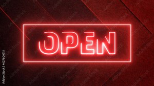 Flashing neon business OPEN sign, Neon open sign animation on texture wall background. Open sign seamless looping. Red color Neon Sign Open. neon lights. Bright big, illuminated ad in loop. Stock Video
