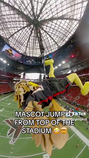 Falcons Mascot Astounds Crowd with Daring Jump from Stadium Top