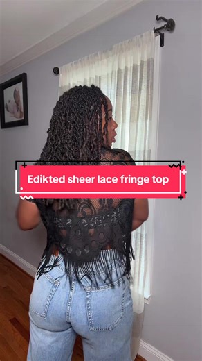 This sheer lace fringe top is the perfect statement piece. The delicate lace design gives it a feminine, edgy vibe while the fringe detail adds movement and texture. Style it with high-waisted jeans, trousers, or a skirt for a chic night-out look or layered outfit moment. @Edikted #lacefashion #sheertop #fringetop #edikted #goingouttop