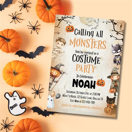 Calling All Monsters Birthday Invitation, Halloween Birthday Invitation, Halloween Party Invite, Boy Birthday, Mummy Ghost Invitation, Canva - Etsy