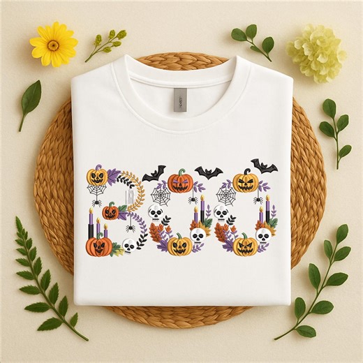 Halloween Boo Embroidery Design, Spooky Pumpkin and Skull Machine Embroidery File, Download Now, 5 Sizes - Etsy