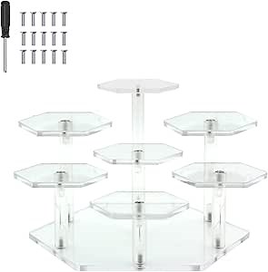Acrylic Display Stand, 7-Tier Acrylic Stand for Perfume and Funko Pop Display, Display Stand for Collectibles, Action Figures, Jewelry and Cupcake, Display Risers for Decoration and Organization