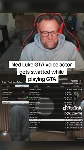 gta voice actor ned luke gets swatted on live while playing gta #gta5 #gta #rockstar #nedluke #gtavoiceactor #swatted #liveatream