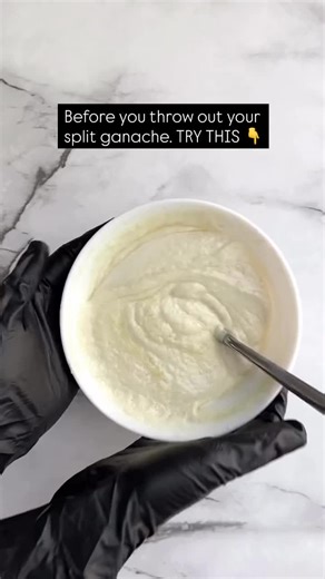 It’s curdled. Split. Looks like a total disaster. But don’t toss it just yet... this 10-second fix might just save your white chocolate ganache (and your sanity). Just toss it in a blender or food processor and WATCH it turn silky smooth again... instantly. Faster than a whisk. Smoother than a spoon. Save this tip...you’ll thank yourself later✨ And if you’re looking for a failproof chocolate ganache recipe and technique, my ganache course has you covered! Comment “Ganache” and I’ll send you the 