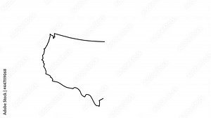 USA map self drawing animation. Putline and state division. USA animated text letters appearing.