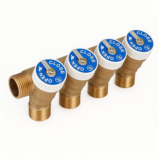 Giacomini Modular Brass Distributor R585cy062 2 Outlets 1/2” Shut-off Valves 3/4” Connection