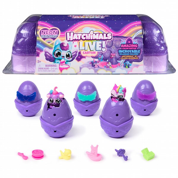 Hatchimals Alive, Neon Rainbow Egg Carton with 5 Color Reveal Eggs, 11 Accessories, for Ages 3 and up