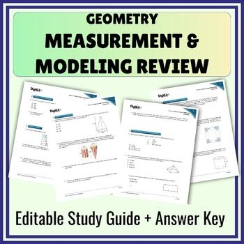 Measurement & Modeling Editable Study Guide Worksheets 9th-10th Grade Geometry