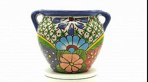 Michoacana Mini Planter #3 Hand Painted Pot Indoor Outdoor Multi Colored Glazed (Purple)