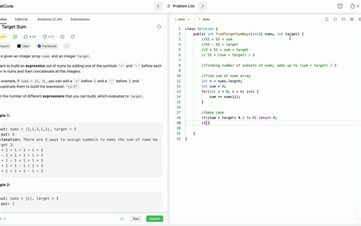 Java | 494. Target Sum | Dynamic Programming | Knapsack