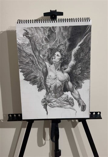 20 hours into drawing Icarus and realizing why the myth still exists #draw #angel #icarus #fall #art