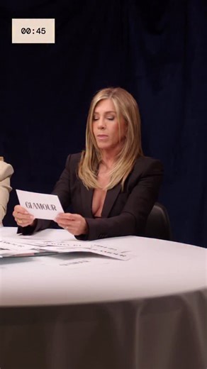 4.4M views · 32K reactions | We challenged Jennifer Aniston to answer as many random questions as she could in 45 seconds.  At the link in bio, see how the rest of “The Morning Show” cast fared on this challenge in our new episode of Excessive Questions. | Glamour | Facebook