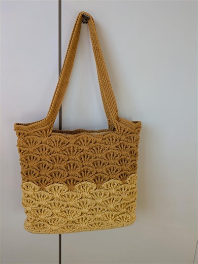 Mustard and Cream Yellow Crochet Tote Bag, Embossed Shell Stitch Handbag, Lined Shopping Bag With Inside Pocket - Etsy