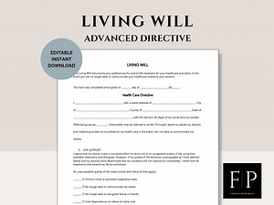 Living Will Form | Health Care Directive | Advanced Directives Form | U.S.A. SPECIFIC - Etsy