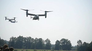 5.9K views · 32 shares | U.S. Marines touched down in the MV-22 Osprey transport aircraft in the Grafenwoehr Training Area. They were there to pick up paratroopers from the 173rd Airborne Brigade as part of exercise Saber Junction 20. The Osprey is a unique aircraft because it has the capabilities of both airplane and helicopter, including a vertical lift. Read more https://wp.me/p3avY4-bci | Military Leak | Facebook