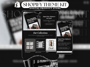 Shopify Theme Kit for Selling Digital Products Shopify Website Template Digital Products Shop Black Minimalist Landing Page Luxury Theme Kit - Etsy
