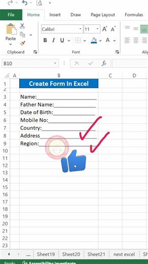 create form in excel | excel form tricks 📄 #excel #exceltricks #exceltutorial #shorts #ytshorts #yt