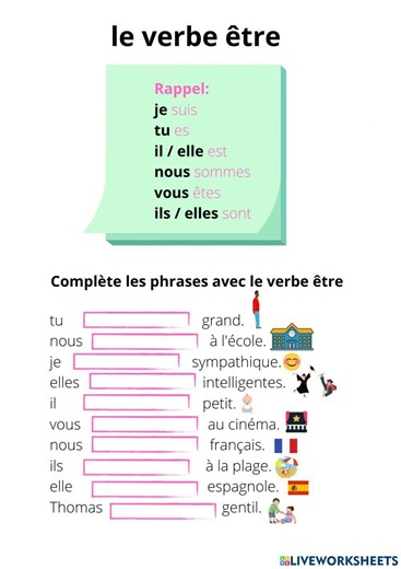Verbes être worksheet