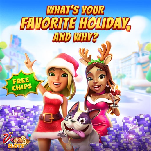 https://myvegas.play-freebies.com/40FCEWp FREE CHIPS to get you in the holiday spirit! 🎁 Like, comment & share to spread the festive cheer! 🌟 Bonnie & Blair are feeling the holiday magic & they want to know- What’s YOUR favorite holiday and why? 🎀 Spin through the album and unwrap joyful rewards! 🎰 Share your answers in the comments! | myVEGAS