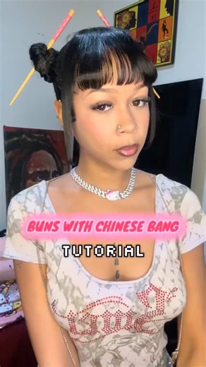 BUNS WITH CHINESE BANG🥢 #shorts #hairtutorial #cutehairstyles #creativehairstyles #curlyhair