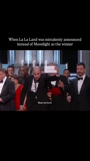 At the 89th Academy Awards in 2017, La La Land was mistakenly announced as Best Picture instead of the actual winner, Moonlight. The presenters had been given the wrong envelope—it was the Best Actress envelope (which had Emma Stone for La La Land), not the Best Picture envelope. So when they read it, they said La La Land had won. The producers of La La Land had even started giving speeches on stage when someone from the team came up and corrected the mistake. Eventually, it was officially annou