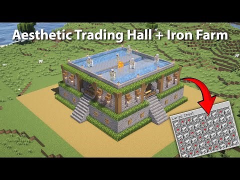 Aesthetic Trading Hall with Iron Farm | Work in Java & Bedrock | #minecraft #eye4steel