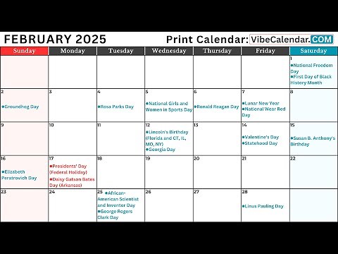 February 2025 Calendar with Holidays and Observances (All) #calendar #february #holiday