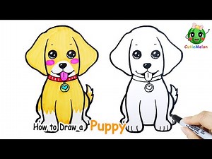 儿童简笔画小狗 How to Draw a Labrador | cute Dog| Golden Puppy Easy Drawings for kids【西瓜宝宝学画画学英语】儿童绘画 简笔画教程