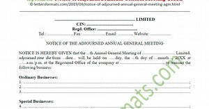 Notice Format of Adjourned Annual General Meeting (AGM)
