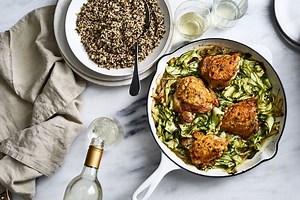 Crispy Chicken Thighs over Melted Zucchini Recipe