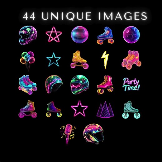 Neon Roller Skate Party Clipart, Neon Roller Skates, Skater Girl Art, Glow in the Dark Party Decor, Digital Download, Neon Birthday PNG - Etsy