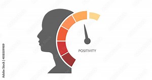 Thinking positive mindset. Conscious human optimist. Good mood and happy character. Symbol good thoughts. Positivity level measuring device icon. Human head silhouette
